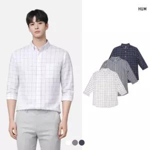 [HUM]남)코튼린넨 윈도우 체크 7부 셔츠(FHNMCSS122P)