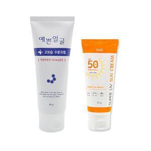 웰빙헬스팜 예쁜얼굴 고보습 수분크림 90ml + NEW 슈퍼UV 선블럭 썬크림 SPF50 50ml 세트