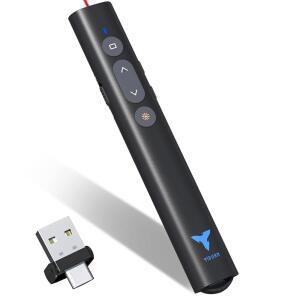 파워포인트 프레젠테이션용 클리커, TIBURN 100피트 클리커 USB/USB-C 2 in 1 슬라이드 Mac/Win/컴퓨터/노트북 프레젠테이션 포인터용