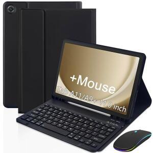 삼성 갤럭시 탭 A9 Plus용 XCHYTECHER 키보드 케이스 (SM-X210 /X215) /A11 Plus (SM-X230 /X235) 11.0 태블릿 A9+ 2023용 충전식 탈착식 커버 /A11+ 2025 5G + 마우스 (블랙)