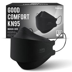 KEANGS KN95 청소년용 일회용 50팩 블랙 마스크 부드럽고 성인 편안한