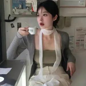 여성스카프 스카프 머플러 쁘띠 여성봄스카프 여성 여름 레이스 도트 롱 타이