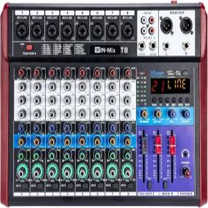 블루투스 USB 녹음 48V 팬텀 파워 및 24개의 DSP 효과가 포함된 WIN-MIX 프로페셔널 8 채널 믹서 - DJ