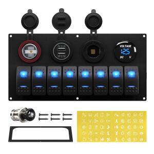 DaierTek 해양 보트 스위치 패널 방수 8 갱 12V 로커 토글 파란색 LED 자동차 용 조명