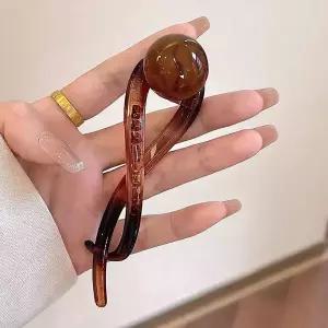 반묶음집게핀 올림 긴 머리 반 묶음 헤어 예쁜 마블 집게 핀 브라운
