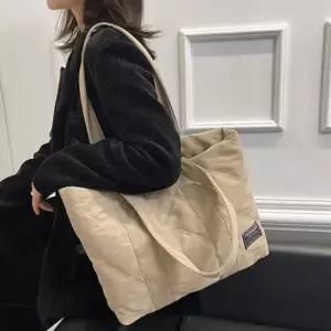 여성용 심플 마름모 패턴 퀼팅 수납 토트 숄더 핸드백 다이어리 케이스