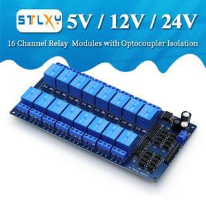 아두이노 DIY 키트용 릴레이 실드 모듈, 16 채널, DC 5V, 12V, 24V, 옵토커플러 LM2576 마이크로 컨트롤러