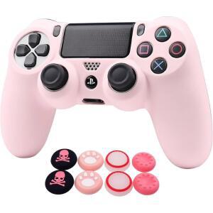 PS4용 RALAN 핑크 컨트롤러 스킨, PS4 2)(카모플라주 커버 화이트) + 프로텍터(핑크 프로 슬림 / 스컬 그립 X 호환되는 엄지 스킨 캡 컨트롤러와 실리콘 6,