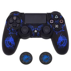 PS4 컨트롤러용 스킨, BRHE 미끄럼 방지 카빙 엄지 보호 실리콘 케이스, 2개 컨트롤러와 그립 무선 게임패드 슬림 프로 포함 / 커버 드래곤 캡 호환되며 유선
