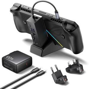 JSAUX 도킹 스테이션 및 100W 충전기, 이더넷, /ROG 충전 1, X A 기가비트 HB0609 XBOX HDMI GEN 듀얼 ALLY ROG 3.2 (2025) C /LEGION /STEAM GO용, USB 4K@120HZ, DECK