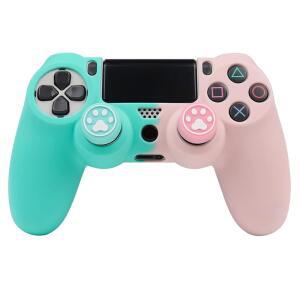RALAN PS4용 핑크 컨트롤러 스킨, 실리콘 포함 귀여운 2개 커버 캡 /PS4 호환 프로텍터 그립 슬림 스킨 엄지 프로