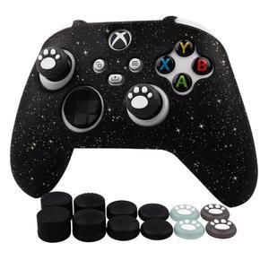 RALAN XBOX 시리즈용 글리터 컨트롤러 스킨, 미끄럼 8. 실리콘 캡 커버 4개와 조이스틱과 게임패드 케이스, 프로텍터 방지 그립 X 프로 엄지 호환, 블랙 시리즈 고양이