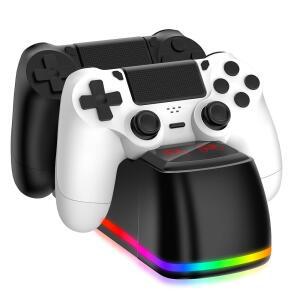 RGB 조명이 있는 PS4용 BWEMYXN 컨트롤러 PLAYSTATION 도크 교체 충전, 스테이션, 충전기용 고속 4 2개용 충전기 PS4