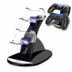 VSEER 듀얼 쇼크 PS4 충전소 - 충전기, 스테이션 컨트롤러용 트윈 도킹 블랙 충전 스탠드 프로/슬림