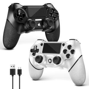 ACEGAMER PS4 컨트롤러용 2팩, /프로 /슬림 컨트롤러, 그립 무선 (블랙 /PC용 USB-C 화이트) 및 앤 케이블! 미끄럼 방지 양면
