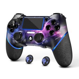 PS4용 에이스게이머 무선 컨트롤러, 양면 미끄럼 캡 조이스틱! 맞춤형 디자인 오디오 방지 잭을 (갤럭시) 갖춘 엄지 V2 3.5MM 게임패드 그립과 포함!