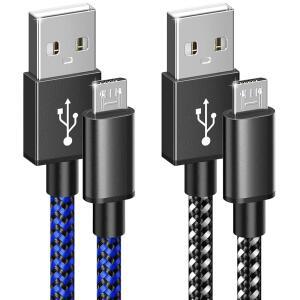 6AMLIFESTYLE PS4 컨트롤러 충전기 충전 케이블, USB 안드로이드 2팩 코드, /X 컨트롤러, 폰용, 브레이드 슬림 ONE S PS4, 엑스트라 나일론 3M(10피트) XBOX 2.0 롱 마이크로 블랙+블루 /프로,