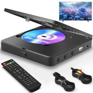 홈 시네마용 블루레이 플레이어 1080P 블루레이 디스크 플레이어, 돌비 오디오/DTS, 모든 DVD 및 지역 A 1 블루레이 재생, 128GB USB 스틱 지원, HDMI 및 AV 출력 연결 케이블, NTSC 미국 표준 제공