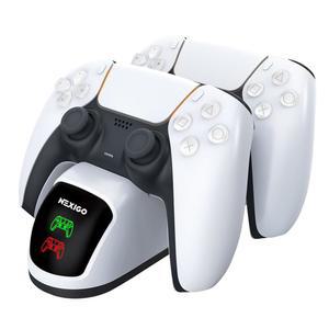 NEXIGO 향상된 PS5 컨트롤러 충전기, LED 듀얼센스 고속 충전 화이트 플레이스테이션 듀얼 도크, 5 컨트롤러용 고속, 스테이션, 표시등이 있는