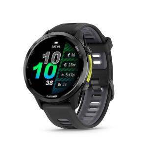 Garmin Forerner 970, 프리미엄 GPS 러닝 및 트라이애슬론 스마트워치, AMOLED 디스플레이, 내장 LED 손전등, 카본 그레이 DLC 티타늄, 블랙 케이스 및 반투명 화이트스톤 밴드