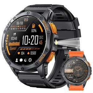 밀리터리 스마트 워치 내장 GPS, 170개 이상의 손전등 스포츠 모드, 안드로이드 휴대폰 및 아이폰용 스마트 워치, 1.43인치 AMOLED 화면 블루투스 통화 컴파스 고도계(블랙 & 오렌지(2밴드))