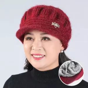 중년여성 할머니모자 겨울 방한모 융털기모 니트모자 (10998776B)