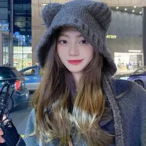 여성 겨울 방한모자 귀여운 고양이귀 보넷형 니트비니 (10852859B)