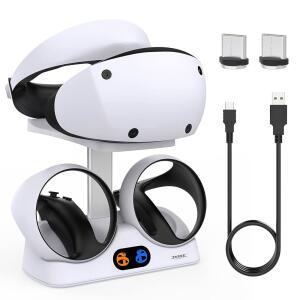 FASTSNAIL 플레이스테이션 VR2용 충전 스탠드, 수직 VR2 센스 케이블 게임 컨트롤러 액세서리용 포함 스테이션, PS5 PS 및 헤드셋 USB-C 도크