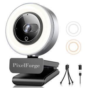 PIXELFORGE 마이크 및 조명 프라이버시 커버가 웹캠, 줌 웹 2K /팀 /노트북 카메라, 스트리밍 통화 /맥용 데스크톱 / /스카이프 있는 PC용 카메라 /모니터 컴퓨터 /공부 회의용 USB