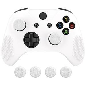 EXTREMERATE PLAYVITAL XBOX ONE X /S 스킨 캡 미끄럼 엄지 소프트 커버 실리콘 보호 S 화이트 그립 - 방지 블랙 & 케이스 컨트롤러용