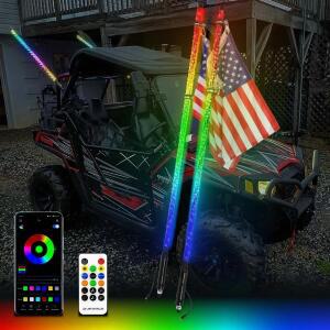 2PCS 4FT 5050RGB 블루투스 및 원격 제어 다채로운 나선형 LED 채찍 조명 ATV Polaris RZR 용 안테나