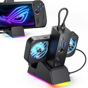 ROG 앨리 X / ROG 앨리 / 스팀 덱 / 레지온 고용 JSAUX 도킹 스테이션, RGB 냉각 팬이 장착된 7-in-1 ROG 앨리 X 도킹 스테이션, HDMI 4K@120Hz, 기가비트 이더넷, 듀얼 USB 및 USB C 3.0, 100W PD 충전 - HB0705