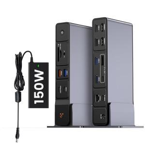 TobenONE USB C 도킹 스테이션 3 모니터, 18-in-1 트리플 4K 디스플레이, 150W 전원 어댑터, 20W 고속 충전, 최대 10Gbps USB 포트 8개, HDMI /DP /USB C 2개, Windows /Chrome OS용
