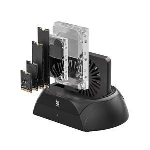 하드 드라이브 도킹 스테이션, 냉각 팬이 장착된 PCIe NVMe 어댑터, M.2 NVMe /SATA SSD 및 2.5인치 및 3.5인치 SATA HDD SSD와 호환되는 외장 하드 드라이브 리더