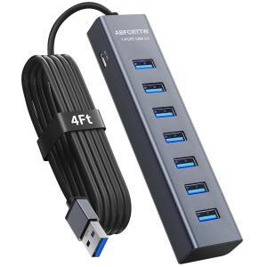 데스크톱용 ABFCRTTW 4피트 7포트 USB 3.0 허브 - 알루미늄 USB 익스텐더 허브 5Gbps, USB 멀티포트 어댑터, USB 스플리터, 데스크톱용 USB 허브 롱 케이블, PC, 플래시 드라이브, 모바일 HDD, Windows /XPS, 1.2m