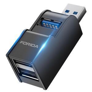 FORIDA 3포트 USB 어댑터, USB 허브(USB 3.0 및 이중 USB 어댑터 포함), 키보라드, 모바일 하드 디스크, U 디스크, 카메라, 마우스 등 노트북 액세서리(블랙)를 위한 휴대용 USB 스플리터 1인치 3인치(3인치)