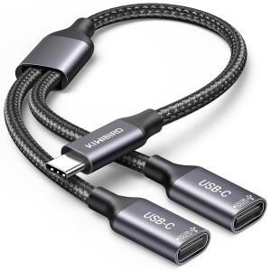 키위버드 USB C 스플리터 1인치 2아웃 충전, USBC 전원 데이터 스플리터 확장 Y 케이블, 타입 C 남성에서 듀얼 USB C 여성 포트 어댑터, 노트북 Mac 자동차 플래시 드라이브 키보드 마우스와 호환 가능