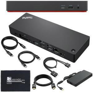 40B00300US 레노버 도킹 스테이션 USB C 번들 - 1년 보증, 4K 디스플레이 지원, 300W 어댑터 포함 썬더볼트 4 도크, Anyhdd HDMI, DisplayPort, 썬더볼트 케이블 및