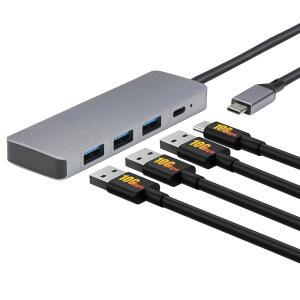 Amazon Basics USB 3.2/3.1 2세대 멀티포트 USB C 허브 독, 10Gbps, USB-C to 1xUSB-C /3xUSB-A, Windows /Mac, Silver, Black에서 작동