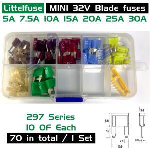 70PCS1Set Littelfuse LF 32V 미니 소형 블레이드 퓨즈 5A 7.5A 10A 15A 20A 25A 30A RV트럭바이크 오토바