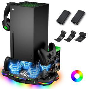 XBOX SERIES X 콘솔 및 컨트롤러용 시스템, 온도 수직 있는 팬 충전 - 컨트롤러 냉각 스탠드 15 쿨러 감소 RGB 효과적인 스테이션이 모드 저소음, 빠른
