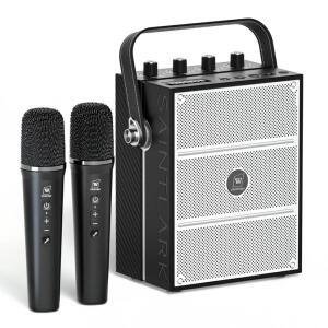 100W 강력한 음성 앰프 무선 마이크 GUITAR 카드 노래방 지원 시스템 BT 있는 S99 기계 PA 프로 휴대용 사운드 TF 마이크가 2개 스피커 스피커 블루투스 AUX USB