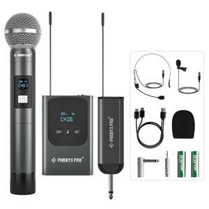 PHENYX PRO 듀얼 디지털 무선 마이크 바디팩 포함 시스템 송신기 1H1B 노래용 PDP 수신기 라펠 미니 다이나믹 주파수 헤드셋 UHF 휴대용 2X15