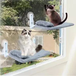 2팩 고양이 창문 안쪽에 베개가 있는 튼튼한 접이식 해먹 침대 금속 프레임과 리버서블 커버가 애완동물