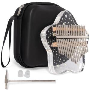 LUCK US 귀여운 KALIMBA 엄지 피아노 선물 MBIRA 튜닝 포함 크리스마스 학습 크리스탈 아크릴 초보자용 악기 해머 휴대용 지침 핑거 17 스타 성인