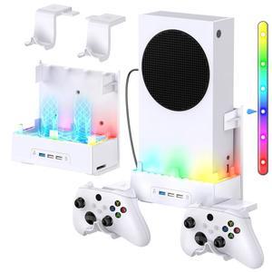 XBOX 시리즈 S용 벽 마운트, MENEEA 냉각 핏 컨트롤러 콘솔에 조명 키트 마운트 S 스트립, 안전한 | 팬, USB 가능한 조절 화이트 후크, LED RGB 액세서리, 포트,