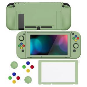 닌텐도 스위치용 PLAYVITAL ZEALPROTECT 소프트 보호 커버 - 및 화면 그린 캡이 보호기 그립 방향 조이콘 케이스, 캡과 슬림 유연한 있는 ABXY 버튼 엄지 말차