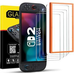 닌텐도 스위치 2 액정보호필름 강화 유리 4팩, 클리어 투명 호환 HD 2와 설치 액세서리 자동 정렬 키트
