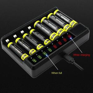 스마트 스마트 배터리 충전기 LED 디스플레이 AA/AAA NiMH 1.48V 600mAx8 출력용 8슬롯 리튬