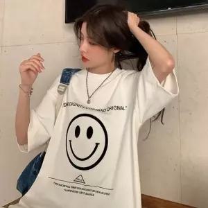 영문 여자반팔티셔츠 여자반팔면티 레터링 티셔츠 여자반팔티 스마일 반팔